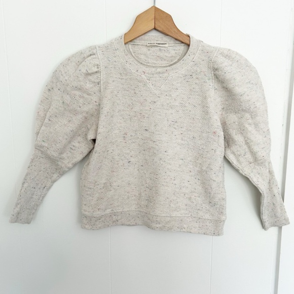 Ulla Johnson Girls Phoebe Natural Sweater‎ 8Y KIDS Pullover Speckled Puff Sleeve